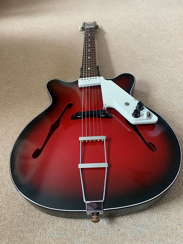 Rosetti Lucky 7 Semi-Hollow Body Electric Guitar Early 1960's Red Burst - Image 3