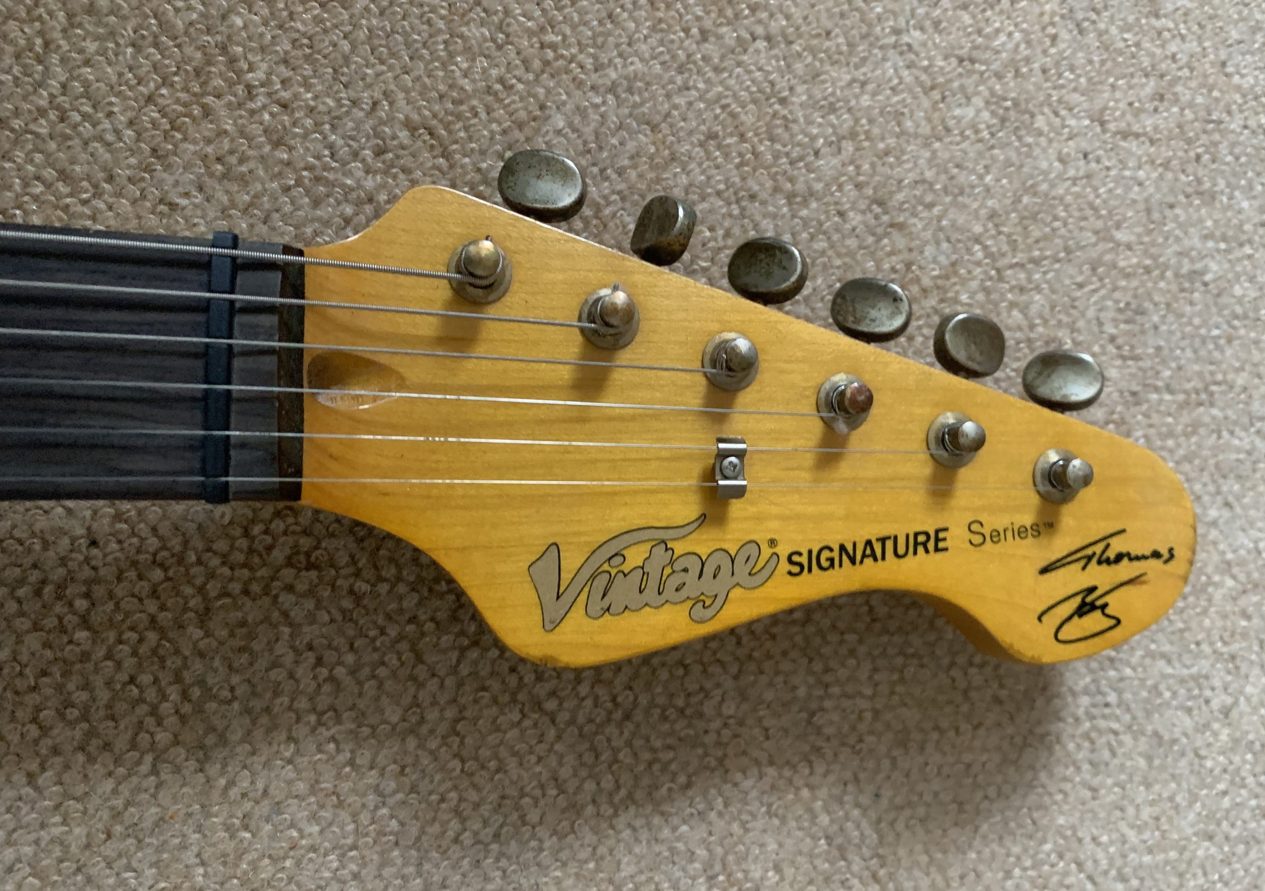 Vintage V6 Thomas Blug Signature Electric Guitar ~ Distressed Vintage White - Image 5